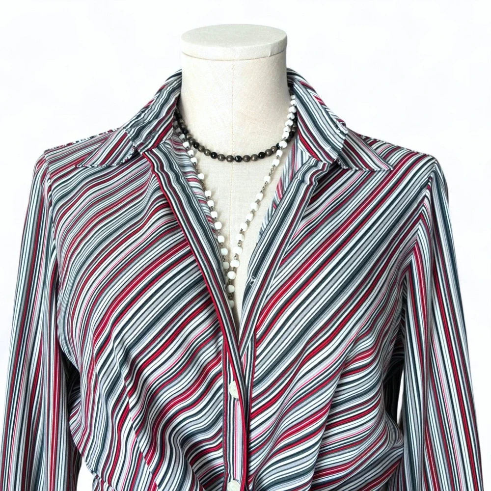 Vintage Worthington‎ Pinstripe Shirt Red Gray | Dark Academia Office Chic School